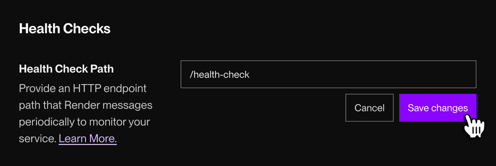 Setting health check path in the Render Dashboard