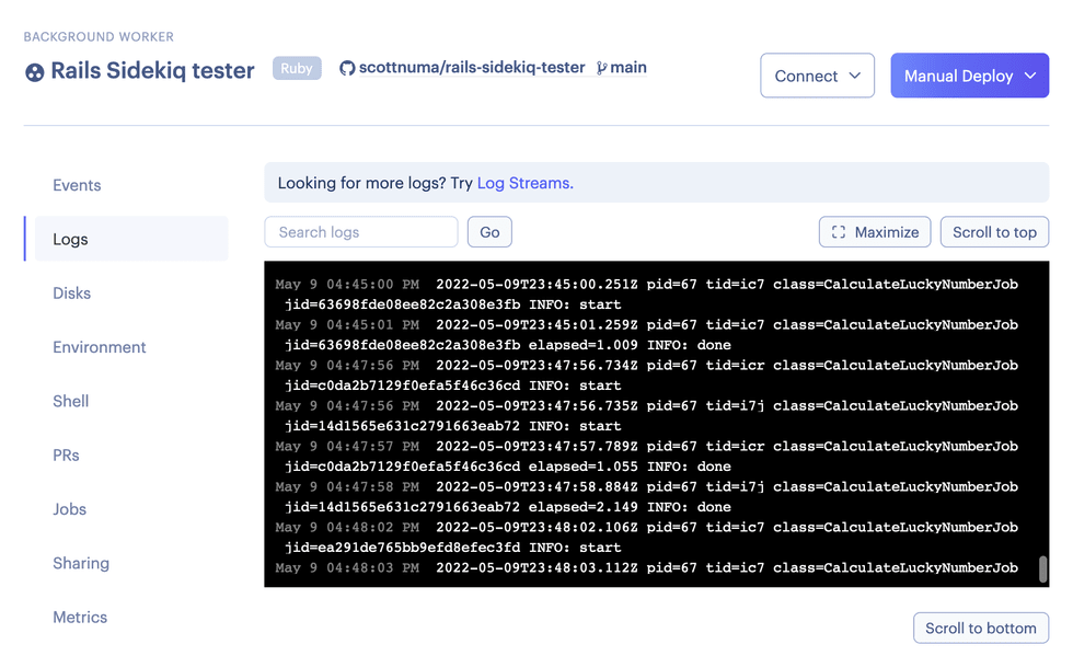 Background Worker start and done Logs in Render Dashboard