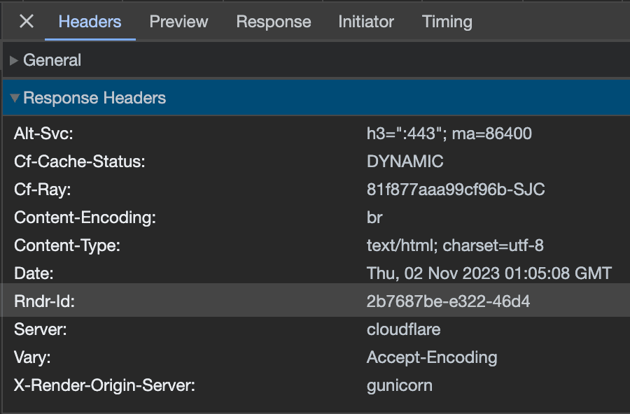 Viewing the Rndr-Id header in Chrome