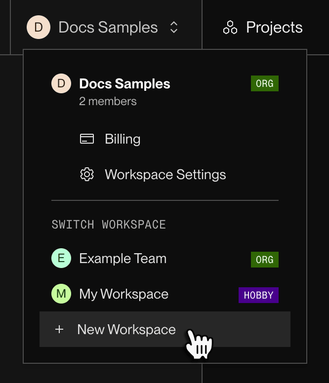 Creating a new workspace in the Render Dashboard