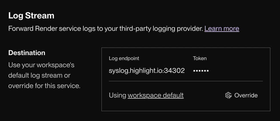 Log stream settings for an individual service