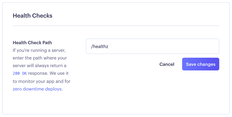 Setting health check path in the Render Dashboard