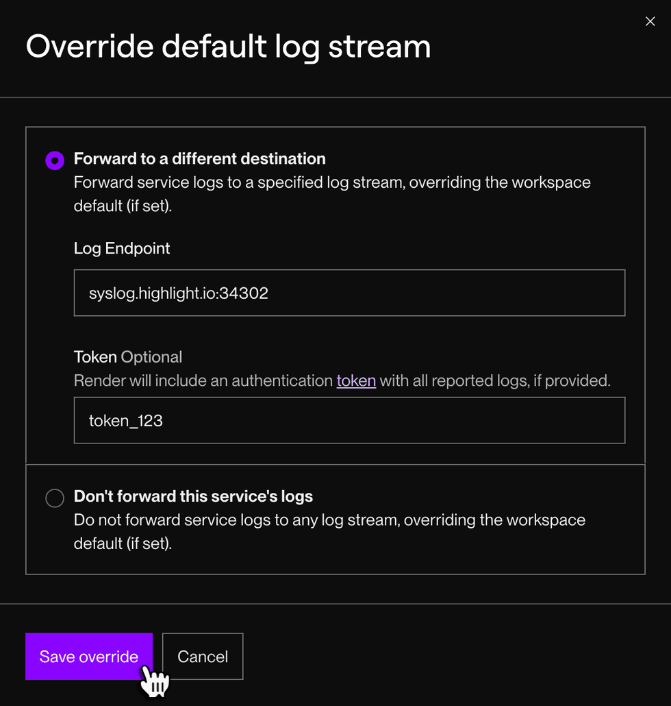 Overriding log stream settings for an individual service