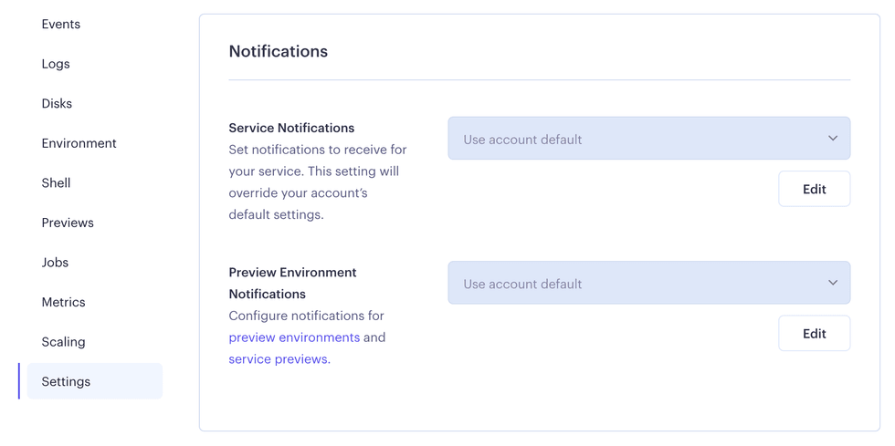 Overriding notification settings for an individual service in the Render Dashboard