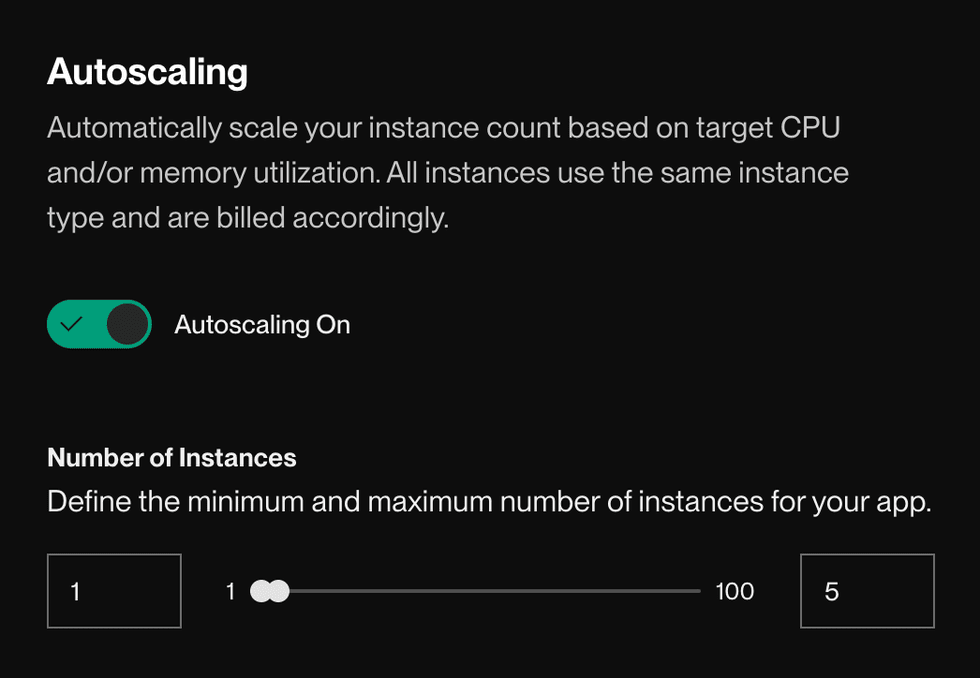 Enabling autoscaling in the Render Dashboard