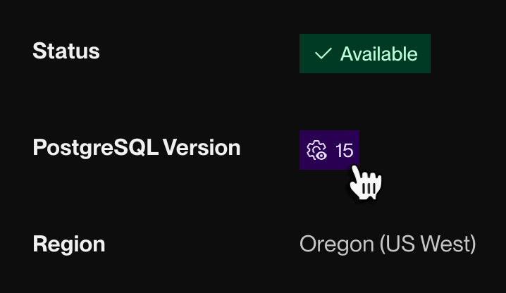 Opening PostgreSQL version config in the Render Dashboard