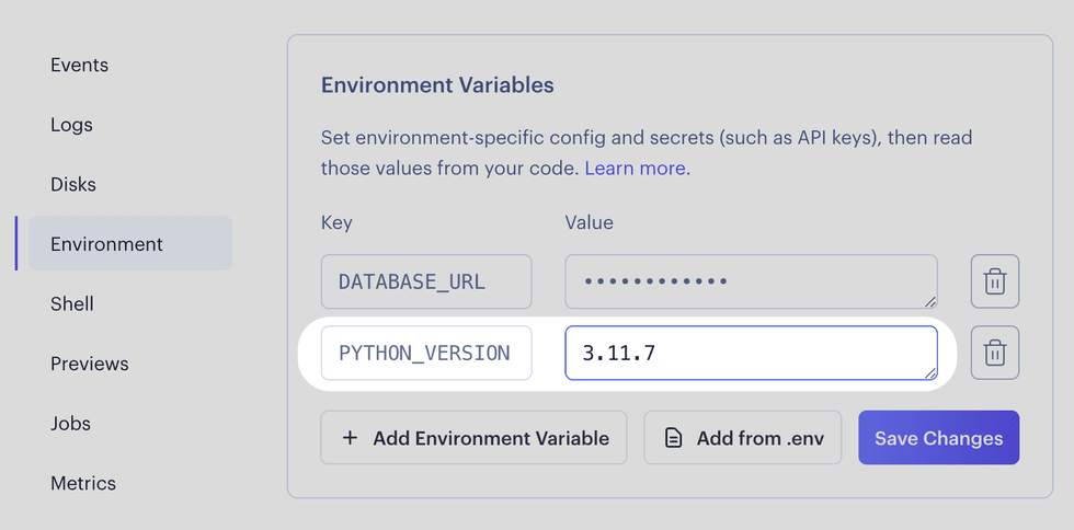 Setting the PYTHON_VERSION environment variable