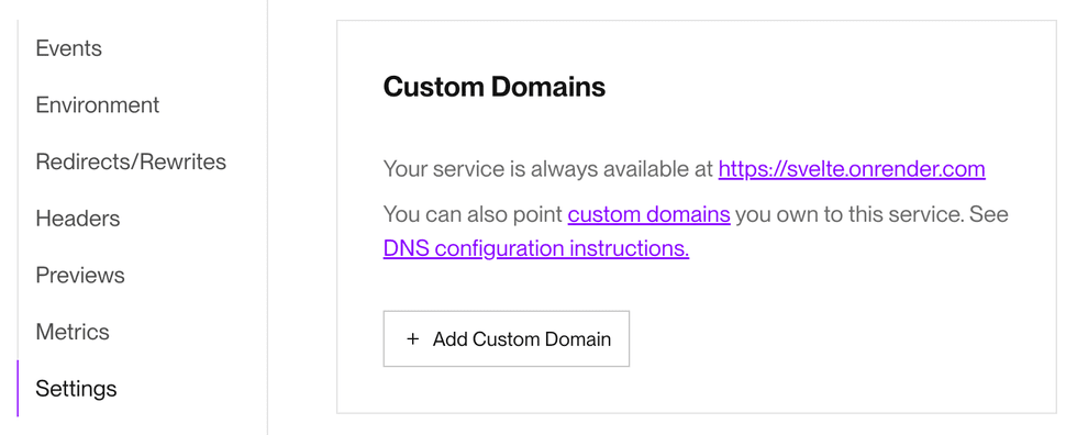 Adding a custom domain in the Render Dashboard