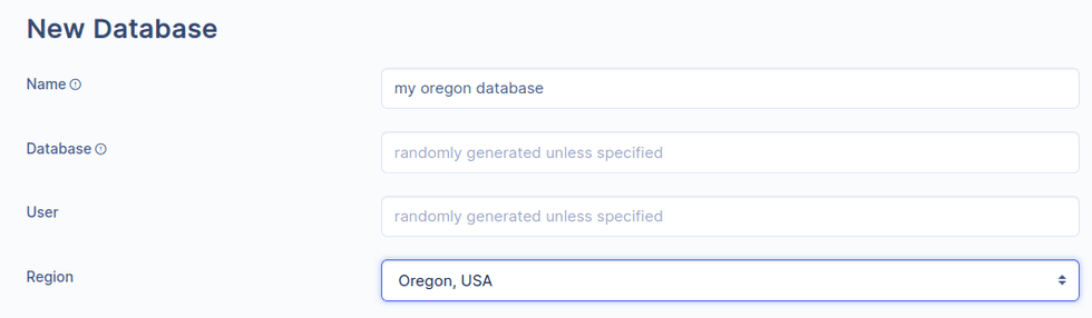 Selecting a Region for a New Database